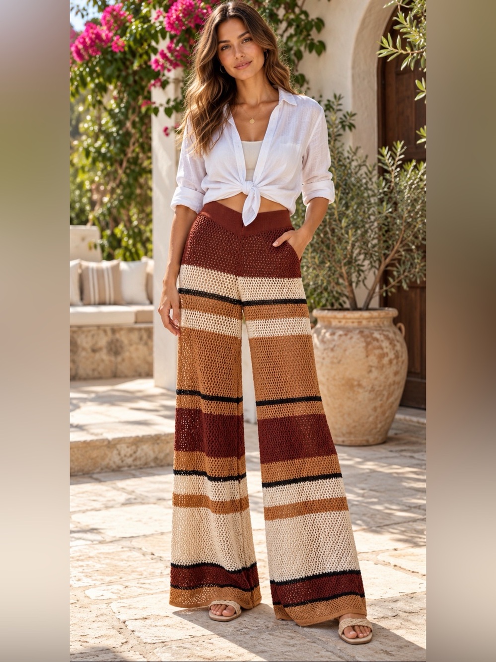 New York & Company Boho Crochet Swim Cover-Up Pants Medium